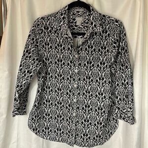 Chico’s No Iron Black & White 3/4 Sleeve Shirt Size 8 /Chico’s 1